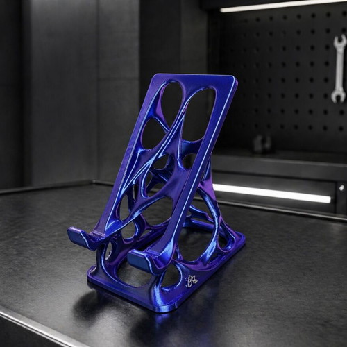 Mobile Phone Stand organic design in purple PLA or carbon