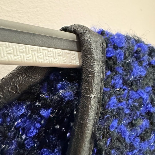 Celestino cropped cardigan used, blue with black leather details, size large