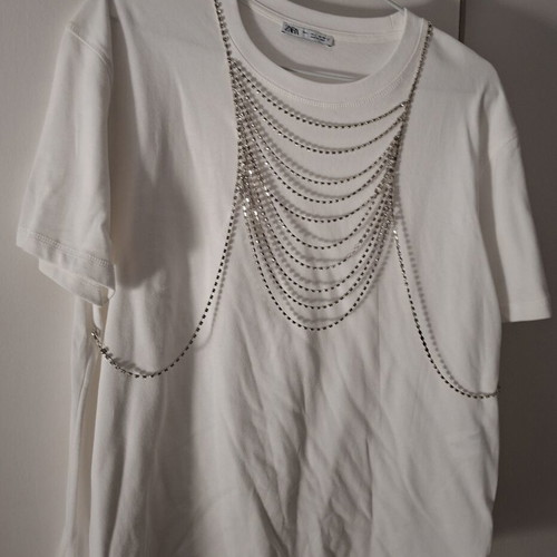 Zara blouse with integrated necklace size L like new, white