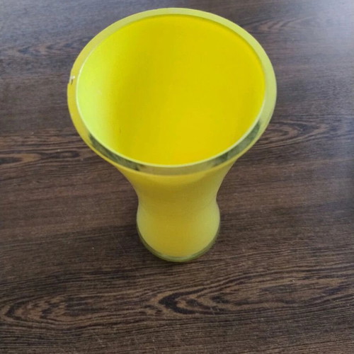 Glass yellow vase used, flowerpot with small chip