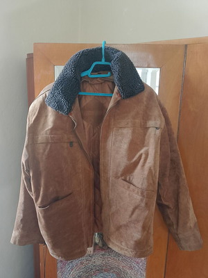 Vintage Brown Suede Leather Jacket with Faux Fur Collar Large Used