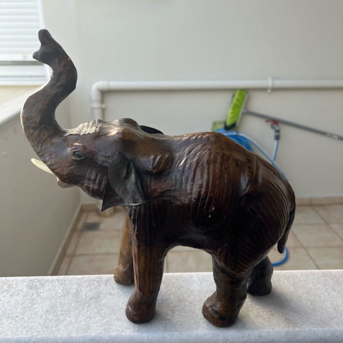 Vintage leather elephants like new, set of 2 handmade