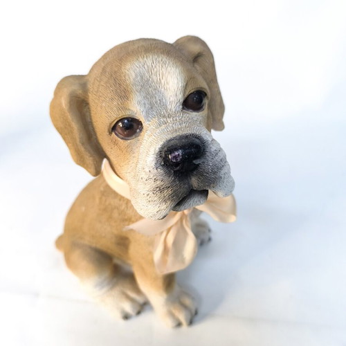 Dog decorative figure used, resin with bow