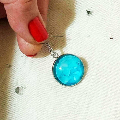 Earrings with cabochon Blue Waters, stainless steel, new