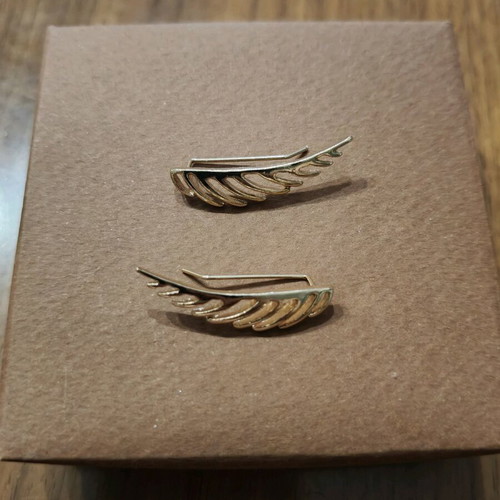 Wings earrings new, gold-colored ear-cuff feathers