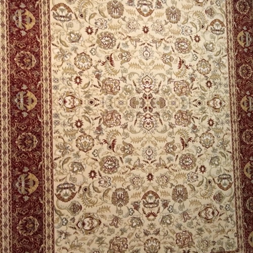 Merinos Yun wool rug 2.00x3.00 with ecru base and burgundy border