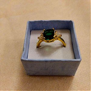 Ρετρό δαχτυλίδι με πράσινη πέτρα κρύσταλλο σε χρυσό χρώμα Νο 9
