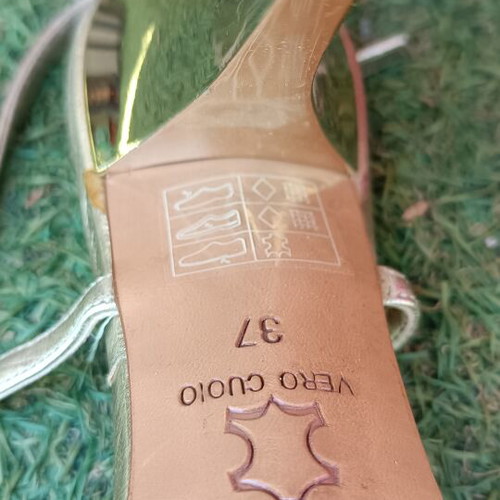 Albano gold leather sandals with crystals, size 37