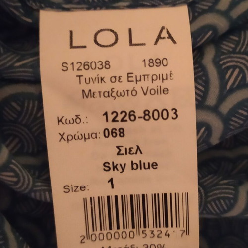 Lola tunic No S, silk voile fabric, white and blue