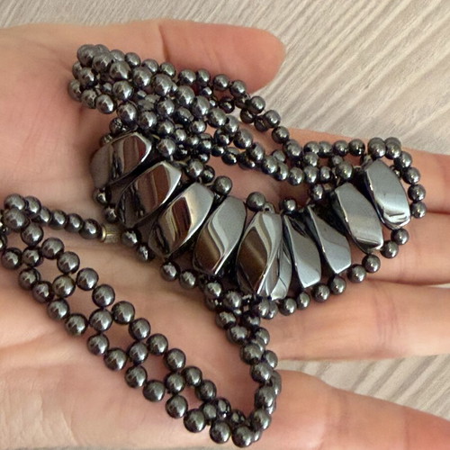 Hematite choker vintage handmade necklace 47 cm