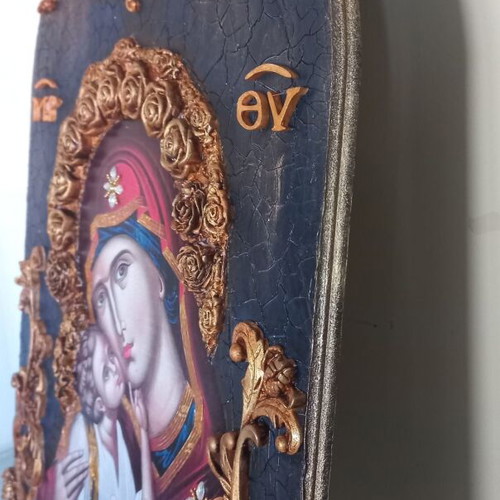 Handmade icon of Panagia on wood 30x40 cm new