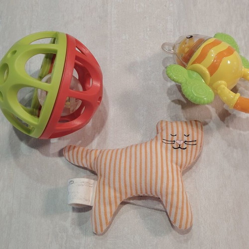 Baby rattles used, set of 3 pieces