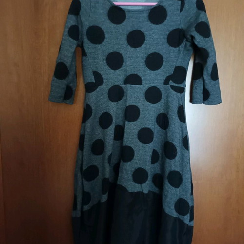 Women's polka dot dress used, black and gray, 3/4 sleeve