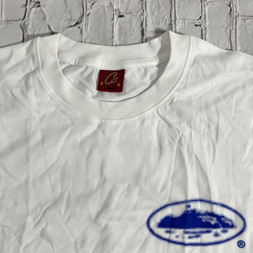 Corteiz Halftone Island Tee, sizes M and L, white and blue