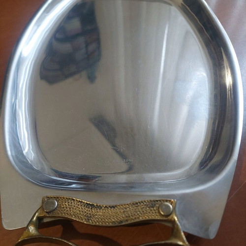 Vintage stainless steel serving tray used, year 1950