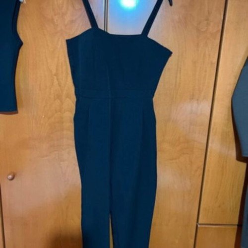 Black jumpsuit with side lace and zipper, one size