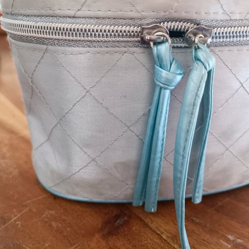 Satin Toiletry Bag like new, made in UK, light blue