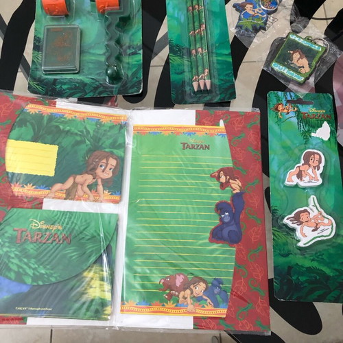 Tarzan Disney school set new with 3 pencils, 2 erasers, keyrings, notecards and envelopes, stamp set 1999