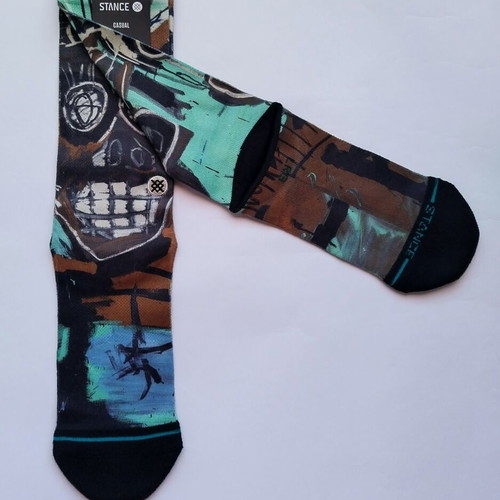 Jean-Michel Basquiat x Stance Socks New, 2 Heads on Gold Print, Size Large