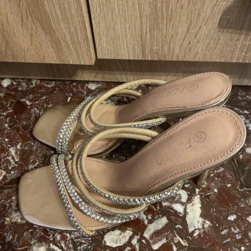 Luigi gold mules with rhinestones, size 38