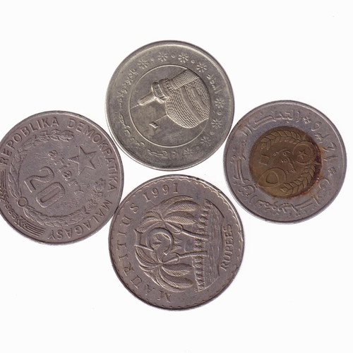 Lot of 4 used coins from Iran Madagascar Mauritania