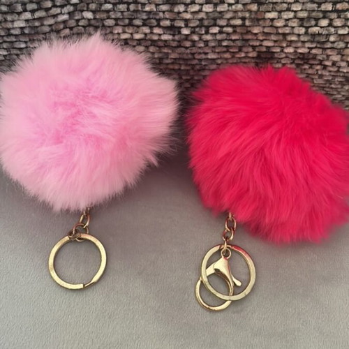 Keychain set used with velvet bunny, mini bag, and fur pom-poms