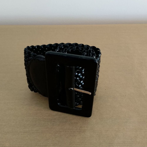 Woven black belt used, 100 cm with large square buckle