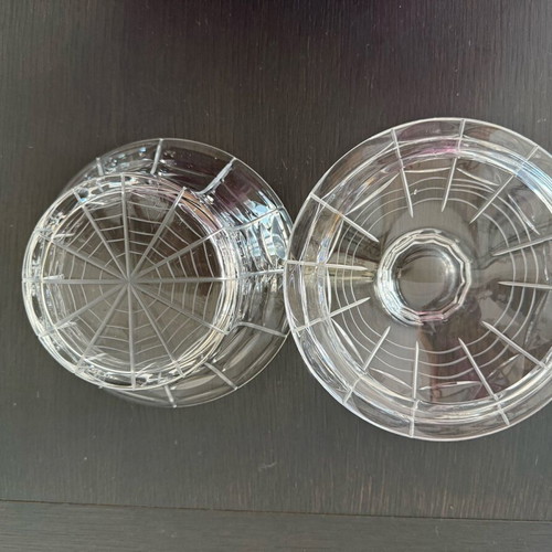 Crystal container with lid like new with embossed pattern