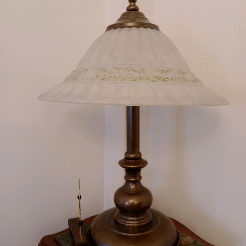 Bronze table lamp antique used with opaline shade