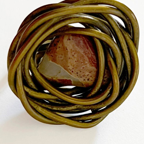 Handmade adjustable ring with natural stone, boho antique bronze, used