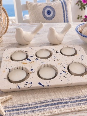 Artisan candle holders for 6 tealights, Mediterranean style, new, set of 2