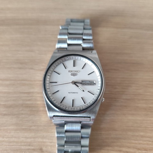 Seiko 5 Automatic Watch 6309-7080 Used, Vintage, White and Silver