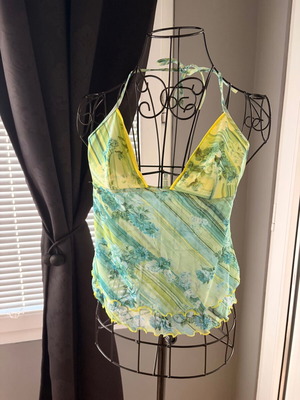 Vintage summer top, blue and yellow, size S