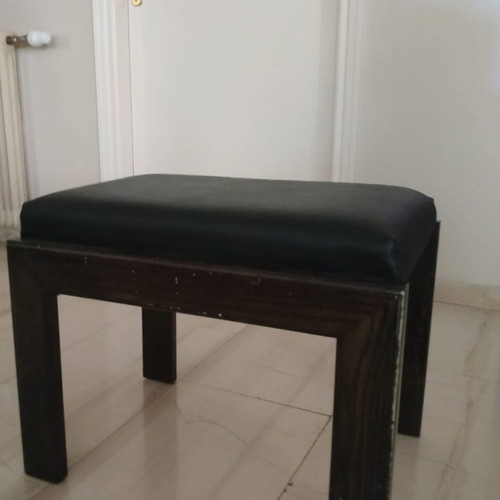 Stool used, made of despodaki wood and black leatherette