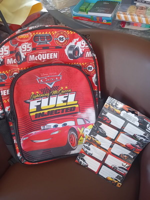 Σχολική τσάντα πλάτης με σχέδιο Lightning McQueen, με αυτοκόλλητα