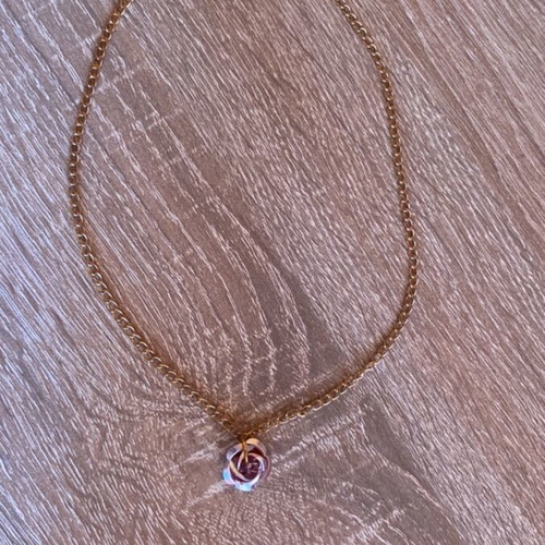 Choker necklace handmade with purple metal flower and rose gold details