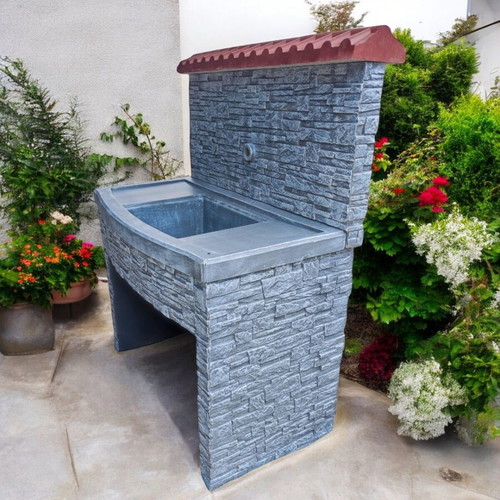 Maria Garden Fountain in Gray and White Concrete, New