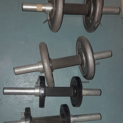 Adjustable dumbbell set used, 14kg plates with 4 bars