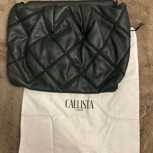 Callista maxi pleated dark green leather clutch new