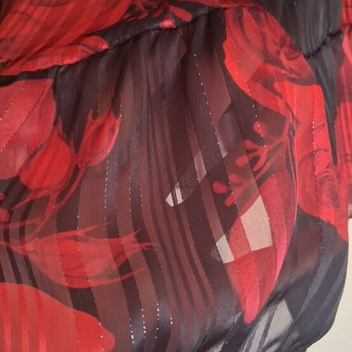 Dress like new, size S/M, black with red flowers, transparent back and sleeves