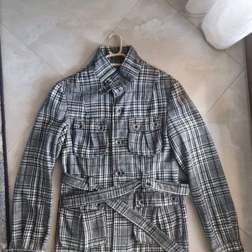 Women's checked fabric jacket used, size L, missing one sleeve button