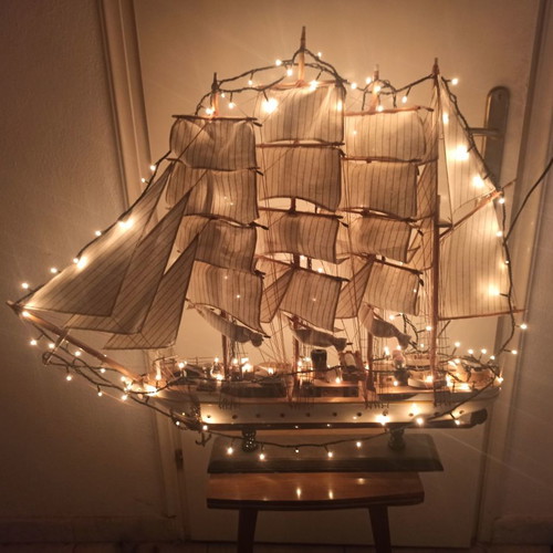 Wooden decorative sailboat used with lights 84x70x11cm