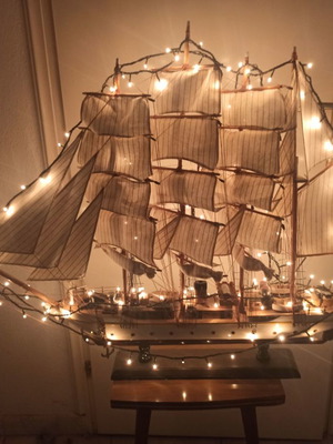 Wooden decorative sailboat used with lights 84x70x11cm