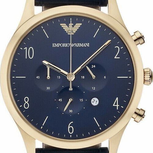 Emporio Armani men's wristwatch new, blue dial with gold accents