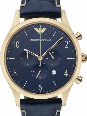 Emporio Armani men's wristwatch new, blue dial with gold accents