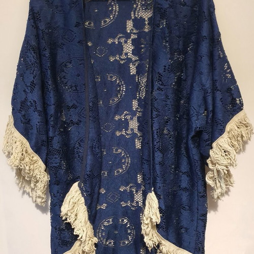 Lace cardigan Be You blue with white fringes like new