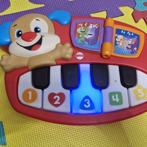 Fisher Price Educational Piano like new and wooden dog with wheels