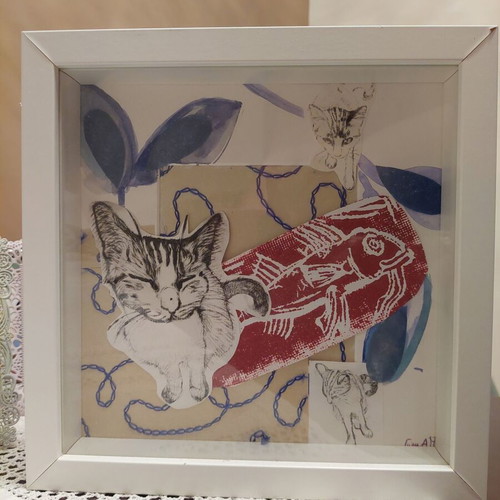 Square 25cm collage frames with artist signature like new
