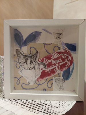 Square 25cm collage frames with artist signature like new