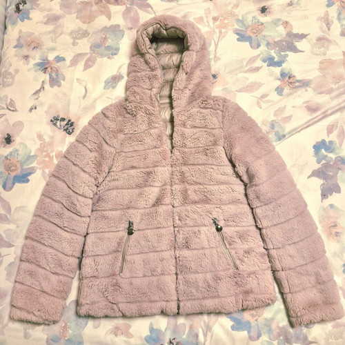 Reversible faux fur jacket M like new, beige-pink